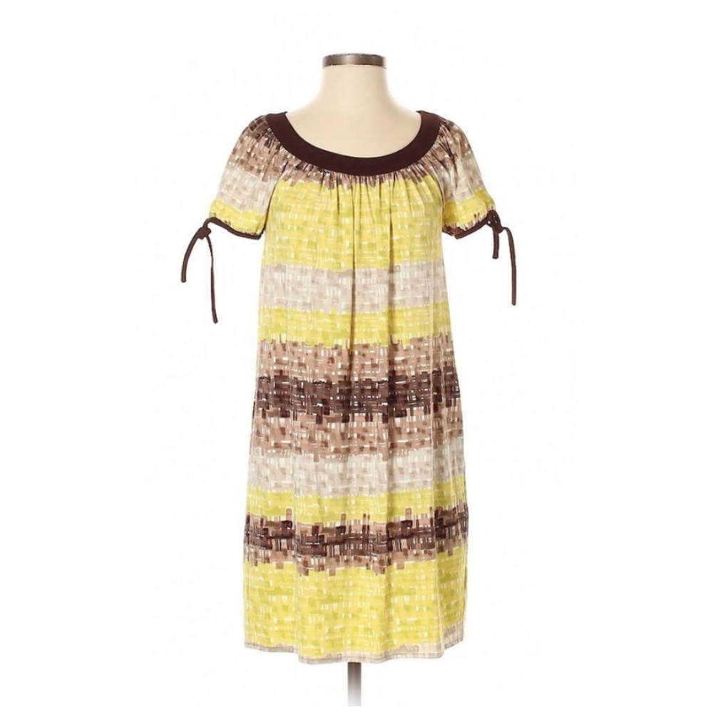 BCBGMAXAZRIA Yellow & Brown Tie-Die Shift Dress.  Excellent Condition. Size M